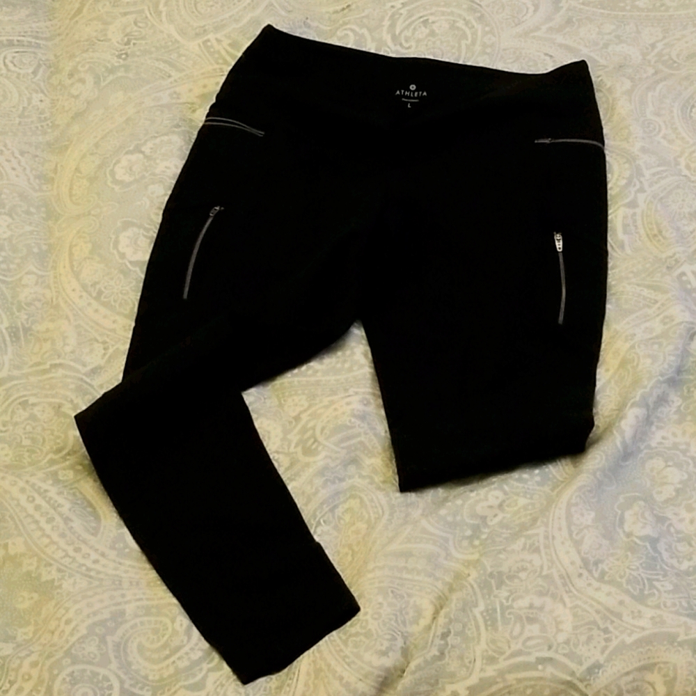 ATHLETA BLACK LEGGINGS SIZE L ZIPPERS